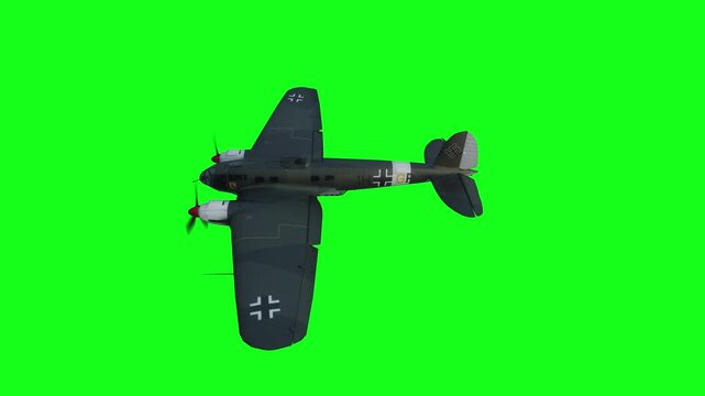 Heinkel He 111. German airliner and medium bomber. World War II. Green screen isolate.