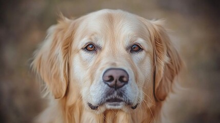   Close-up of a dog's intense face with a blurred background