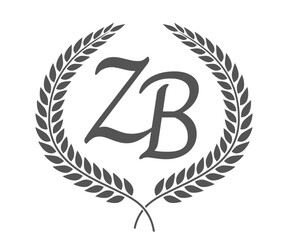 Initial letter Z and B, ZB monogram logo design with laurel wreath. Luxury calligraphy font.