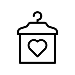 Minimalist icon of hanger and heart to suggest favorite wardrobe or garment services.