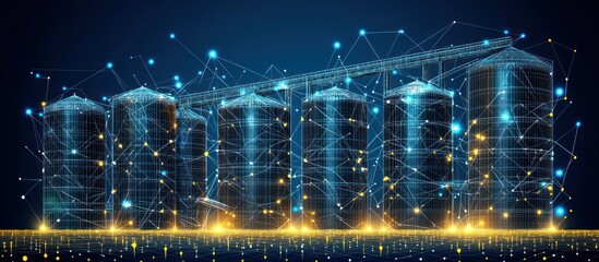 Digital Representation Depicts Silos Connected By Data Transfer Networks