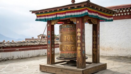 Fototapeta premium Tibetan Prayer Wheel on White Background