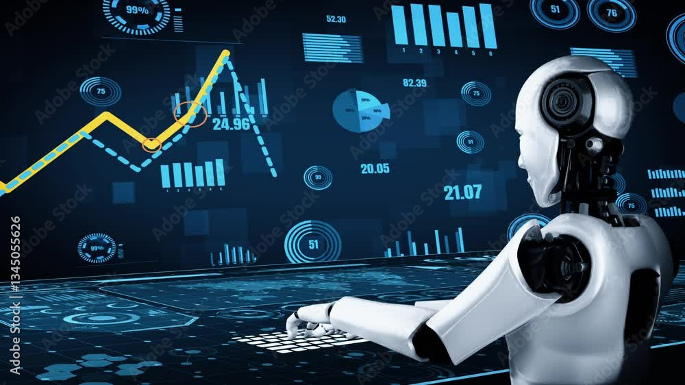 Poster future financial technology controll by ai robot huminoid uses machine learning and artificial intel