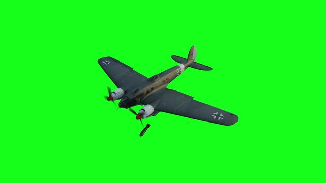 Heinkel He 111. German airliner and medium bomber. World War II. Green screen isolate.
