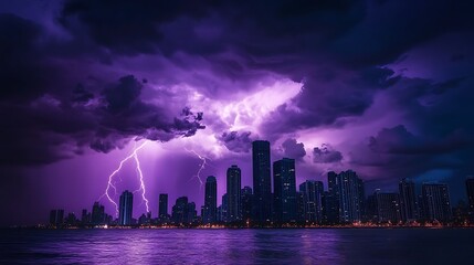 Fototapeta premium Majestic Cityscape Under a Dramatic Thunderstorm