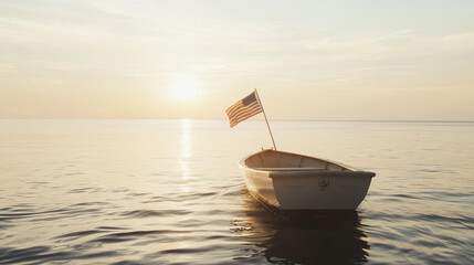 American veteran fishing on July 4th with patriotic flag