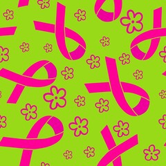 Fototapeta premium Breast cancer month seamless pink ribbon day mammogram pattern for medical accessories and medicine textiles