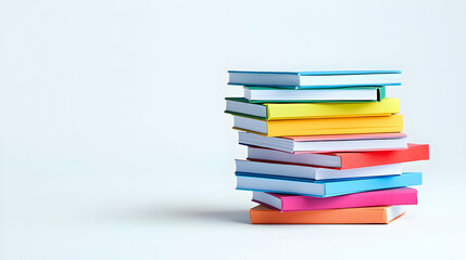 Colorful Books Stacked Against White Background
