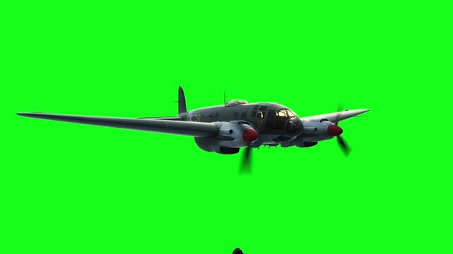 Heinkel He 111. German airliner and medium bomber. World War II. Green screen isolate.
