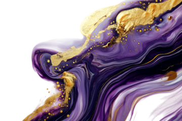 Purple and gold fluid art design with swirling textures, isolated and AI generated.  .