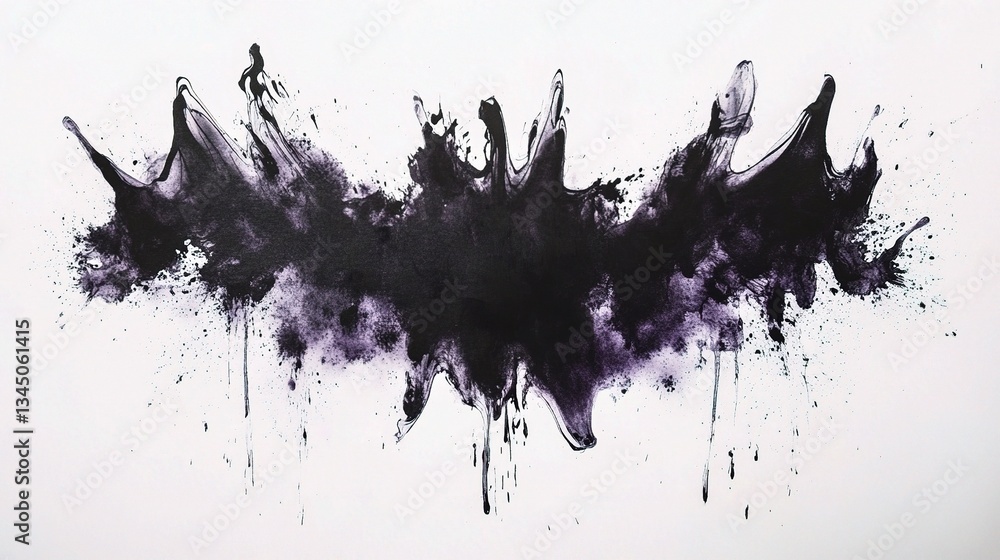 Poster abstract ink blot texture with sharp edges in black and purple