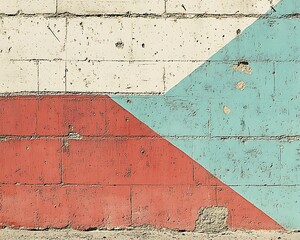 Naklejka premium Painted concrete brick wall with geometric shapes and various colors