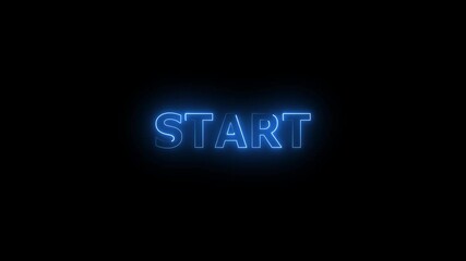 Start text motion graphic. movie, present, presentation, ending text animation with glitch animated on black background. start text animated text word neon electric blue start 4k looping. - Powered by Adobe