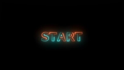 Start text motion graphic. movie, present, presentation, ending text animation with glitch animated on black background. start text animated text word neon electric blue start 4k looping. - Powered by Adobe