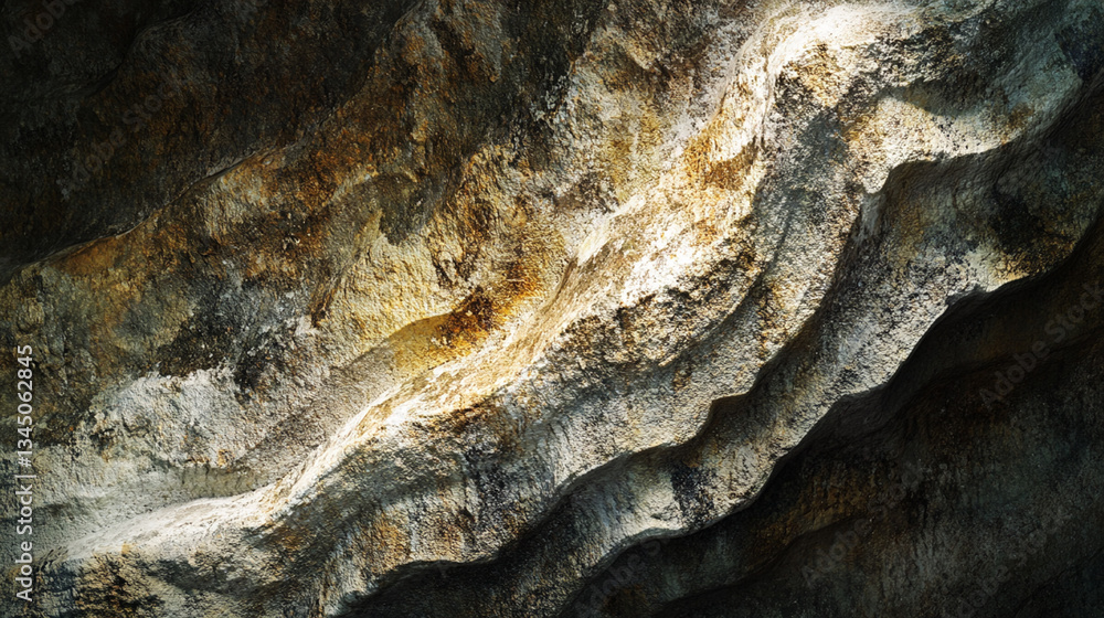 Poster abstract rock texture showcasing layered formations illuminated by soft light in a cave-like setting