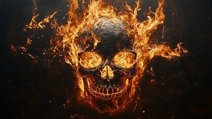 Artistic Fire Engulfs a Skull Emoji, Dark and Mysterious Flames on Black Canvas