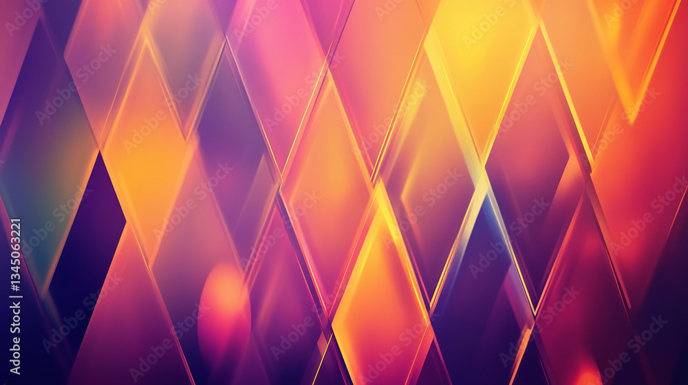 Poster vibrant geometric patterns of colorful diamonds reflecting light in an abstract background