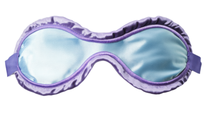 Luxurious satin sleep mask in light blue and lavender for restful sleep and relaxation on a transparent background Concept of wellness, selfcare, and beauty sleep