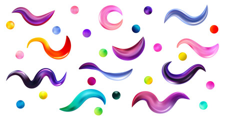 A set of bright colorful gradient elements, colorful brushes, a gradient grid on a white background. Holiday decoration elements for a poster, banner, or design project. Vector illustration