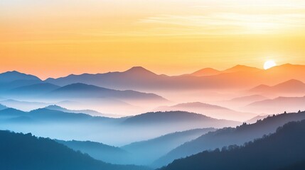 Breathtaking Sunrise Over Misty Valley with Soft Warm Hues