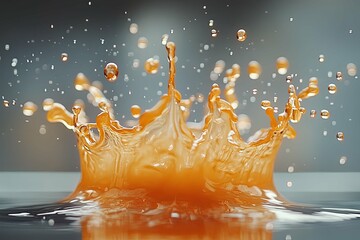 An orange liquid creates a detailed crown splash in motion