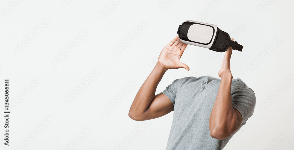 Aufkleber a user engages with a virtual reality headset, immersing into new experiences. the modern gadget emp