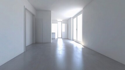 Minimalist Small Office Space with White Walls and Polished Floor