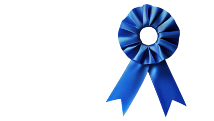 Elegant blue ribbon rosette on transparent background, symbol of achievement, award, and recognition for competition or contest winner