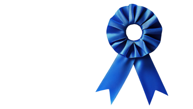 Elegant blue ribbon rosette on transparent background, symbol of achievement, award, and recognition for competition or contest winner - Powered by Adobe