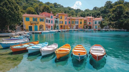 Colorful harbor with boats and houses