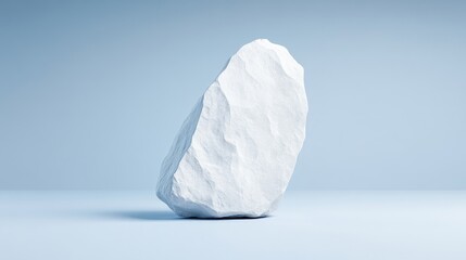 Single, off-center, white rock against a pale blue backdrop