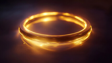 Glowing circular ring of light on a reflective surface, creating an ethereal atmosphere at dusk