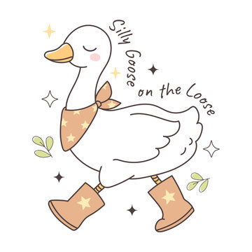 Spring Goose Design with Silly Goose on the Loose Trendy Boho Color Hand Drawn Design Vector