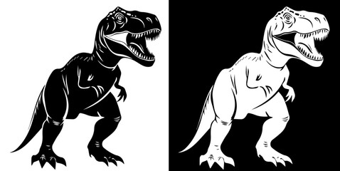 Fototapeta premium prehistoric realistic dinosaur silhouette isolated on white and black background