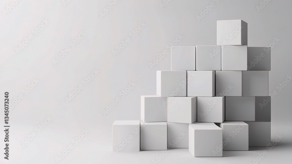 Poster minimalistic composition of stacked white cubes in abstract setting