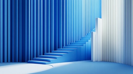 Obraz premium Abstract blue and white stairway, modern interior, minimalist design, architectural rendering, empty space