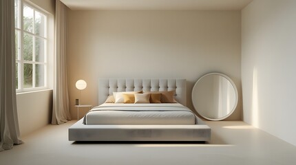 Minimalist Interior Design with Soft Beige Tones and Large Windows