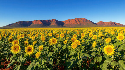 Fototapeta premium Sunflower Splendor Against Red Mountain Range 