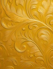 Yellow plaster background floral pattern. Abstract metal texture of gypsum wall. Generated image