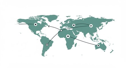 Global Map Illustration with Routes: Essential for International Network Visualization and Connectivity Analysis.