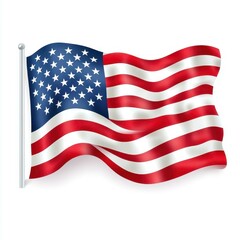 Fototapeta premium A bright American flag ripples gracefully, symbolizing freedom and patriotism against a clean white backdrop.