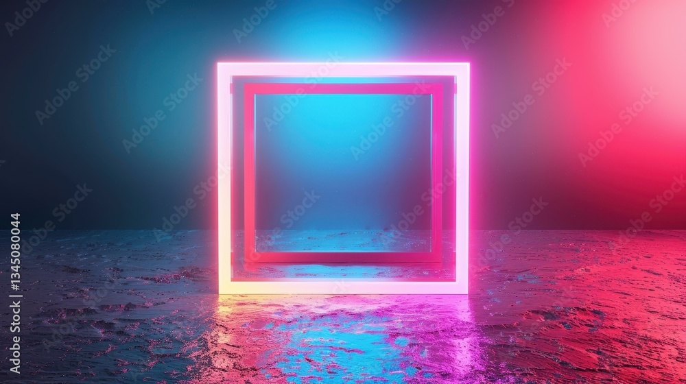 Aufkleber a stunning 3d vector render of a square glowing in pink and blue, creating a vibrant neon frame in a