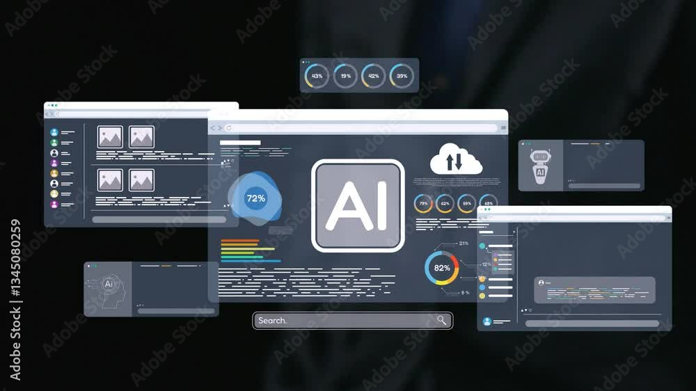 Poster explore a modern digital interface showcasing ai analytics with visual data representation. perfect 