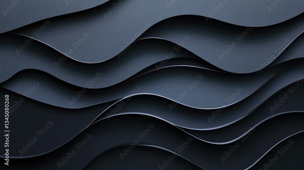 Poster explore a sleek black abstract background with intricate 3d wave patterns, perfect for modern design