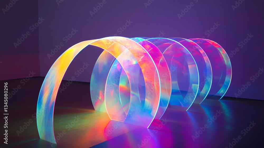 Poster colorful translucent arches creating a vibrant light display in a modern art gallery setting