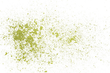 Matcha bright green powder flying, isolated on white background, clipping path 