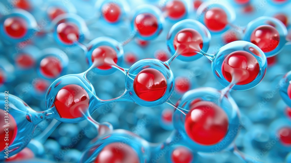 Poster abstract 3d rendering showcases a vibrant, flowing network membrane transitioning from blue to red, 