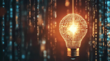 Light bulb and binary code in creative abstract design