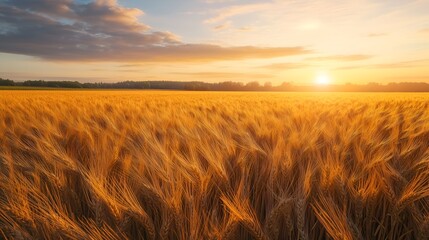 Obraz premium A golden wheat field under a warm sunset, with soft light and long shadows.