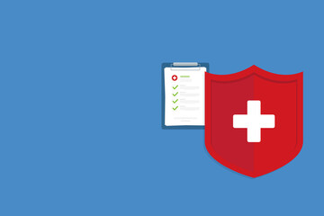Obraz premium Medical healthcare insurance. Red shield on patient protection policy. Medicine symbol. 